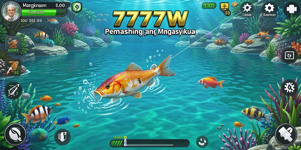 Screenshot gameplay menampilkan pengalaman memancing yang seru dan mendebarkan.
