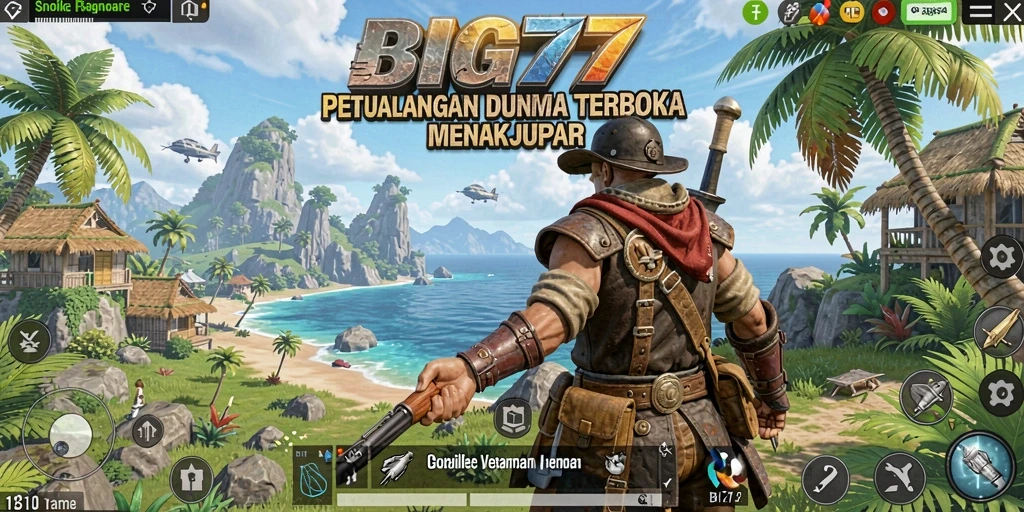 Screenshot menampilkan gameplay eksplorasi di dunia terbuka BIG77.