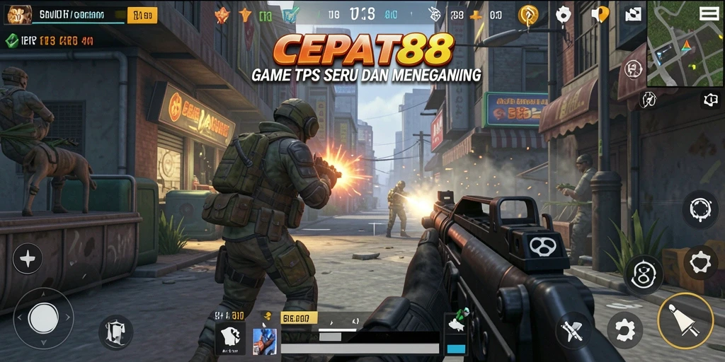 Screenshot utama menunjukkan momen seru dalam gameplay TPS.