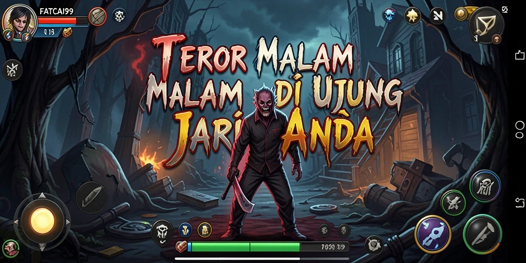 Screenshot gameplay FATCAI99 dengan suasana mencekam dan efek suara menyeramkan.