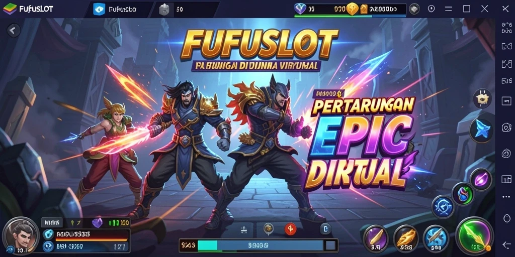 Menggambarkan pertarungan intens dalam FUFUSLOT dengan aksi menegangkan.