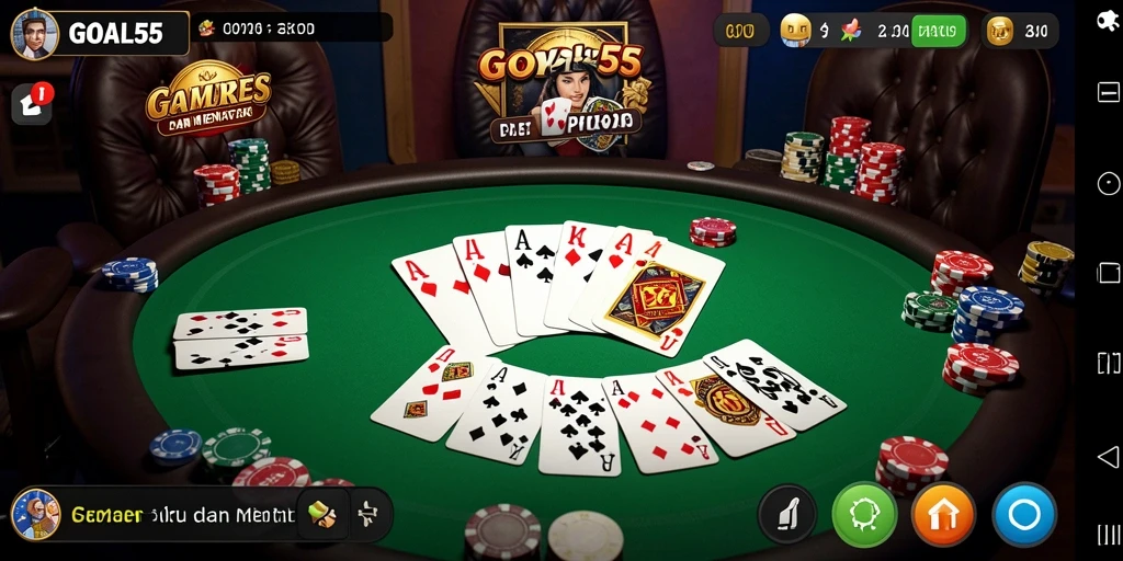 Tampilan seru gameplay Poker di GOAL55 dengan grafik menarik.