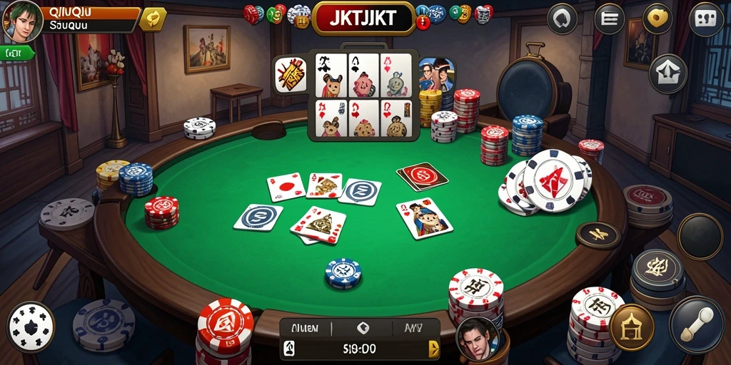 Screenshot gameplay JKTJKT dengan suasana kompetitif QiuQiu.
