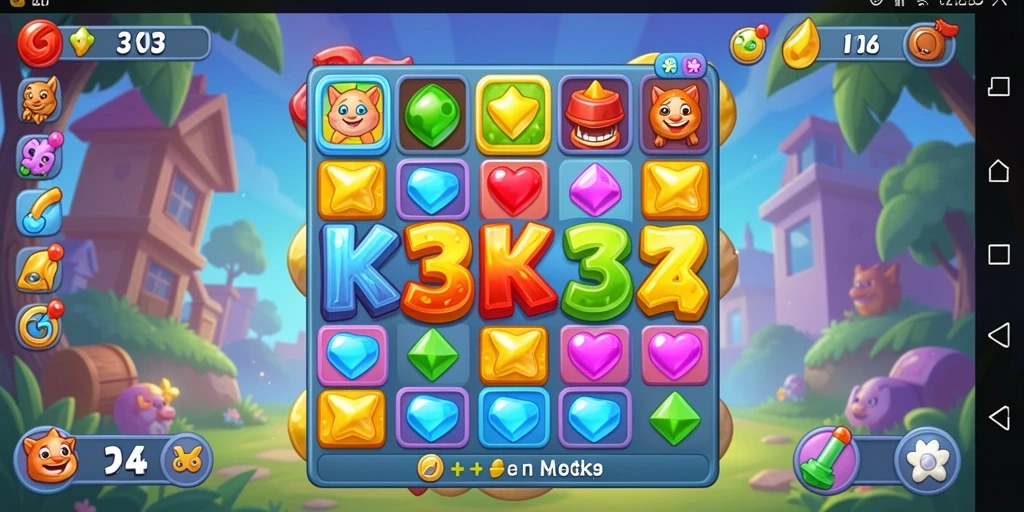 Gameplay K3K3 yang menarik dengan teka-teki Match-3.
