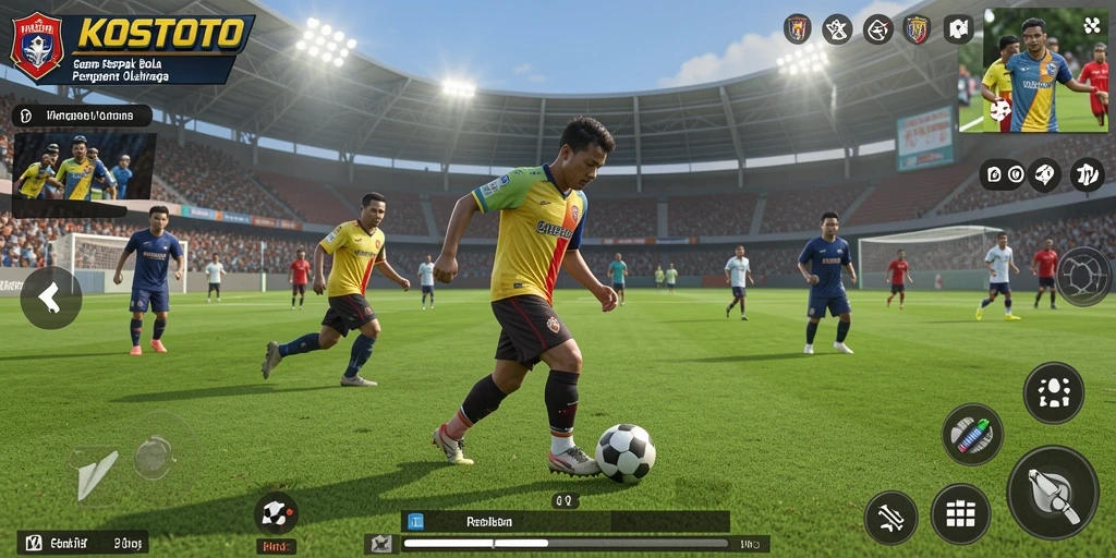 Gameplay KOSTOTO yang mendebarkan dengan pemain dan stadion nyata.
