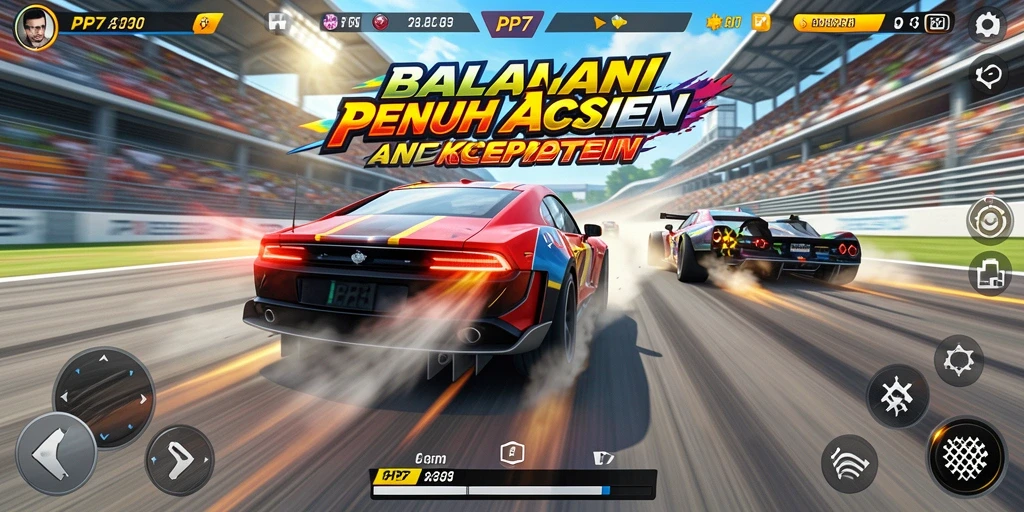 Tampilan gameplay PP7 dengan balapan seru di trek yang menantang.