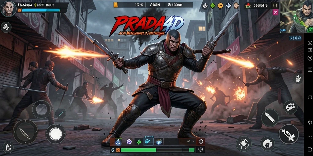 Screenshot gameplay PRADA4D dengan aksi menegangkan dan karakter yang beragam.