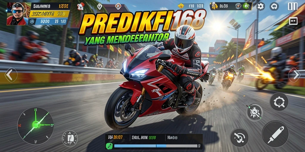 Gameplay PREDIKSI168 menampilkan balapan motor yang seru dan kompetitif.