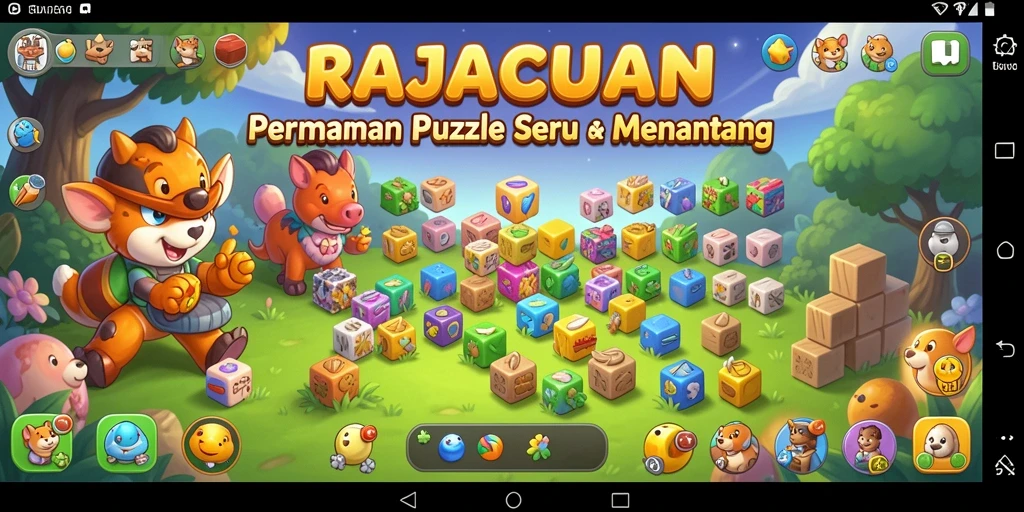 Tampilan gameplay RAJACUAN dengan berbagai teka-teki menantang.