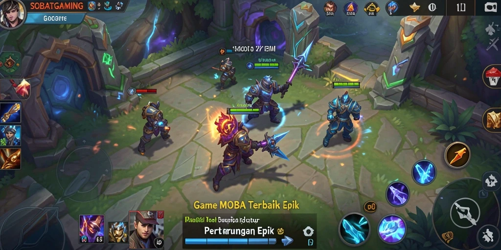 Screenshot gameplay SOBATGAMING menampilkan pertarungan epik antara karakter.